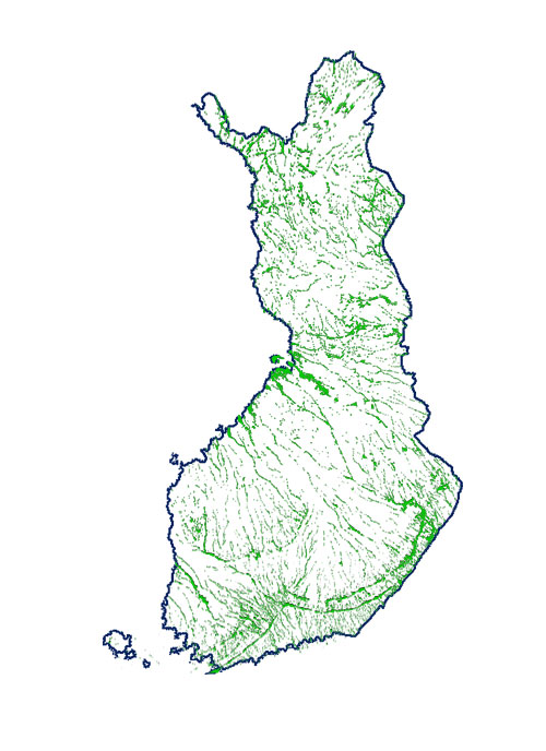 Åsar och randbildningar i Finland. Salpausselkäryggarna sträcker sig genom södra Finland som tre stycken halvbågar.