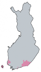 Karta över Finland där rapakivigraniterna är markerade med rosa färg