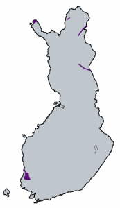Karta över Finland där landets sedimentära bergarter är markerade med lila färg.