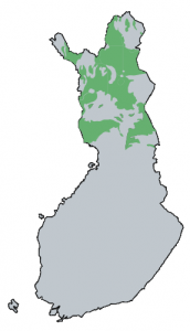 Karta över Finland där Norra Finlands skifferområden, lagergångar och granulitområde är markerade med grön färg.