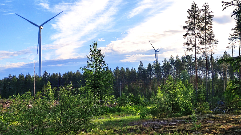 Tuulivoima on uusiutuvaa energiaa, jota voidaan varastoida vedyksi myöhempää käyttöä varten. Kuva: Heidi Laxström, Geologian tutkimuskeskus GTK.